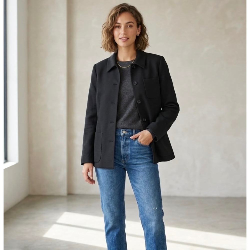Pendleton‎ Womens Black Cotton Textured Chore Jacket Blazer Size 8 Pocket Coat